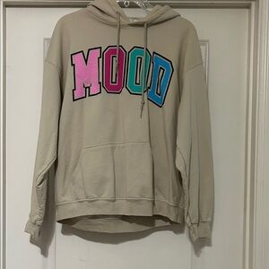 Beige Hoodie with Colorful 'MOOD' Graphic